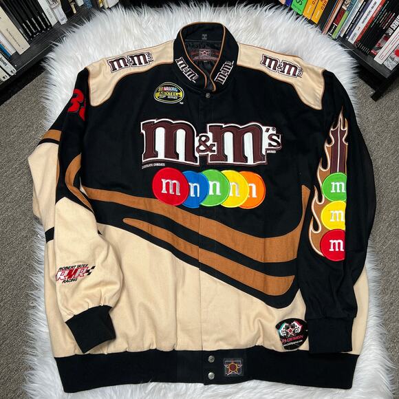 JH DESIGN NASCAR M&M ELLIOT SADLER 38 JACKET SIZE 6XL NASCAR MM BLACK & BEIGE